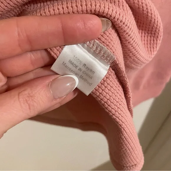 Pink Waffle Knit Lounge Pajama Set - Picture 7 of 11